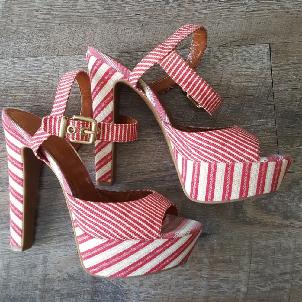 Jessica Simpson candy striped platform heals